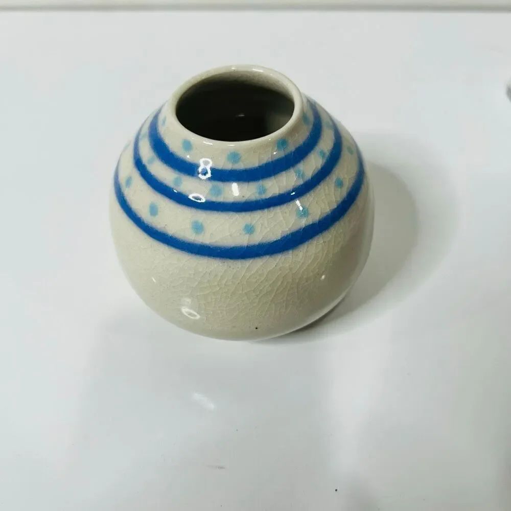 Crackle Glass Bud Vase Blue White
